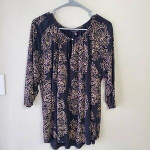 Lucky Brand Boho Tunic Womens SZ 3x Black Gold Filigree